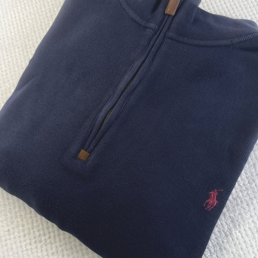 Polo Ralph Lauren Mens 2XLT Navy Blue Quarter Zip Cotton Pullover Sweater Tall